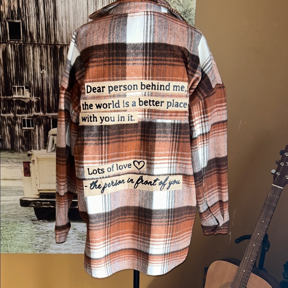 Upcycled Plaid Flannel Shirt with Inspirational Quotes